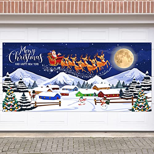 Christmas Holiday Garage Door Banner Blue Hanging Christmas Backdrop Decoration Large Christmas Door Cover Religious Garage Door Decorations for Outdoor Home Garden Lawn Xmas Background, 6 x 13 ft