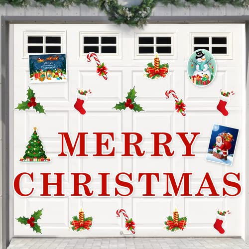 FUSOTO 30PCS Garage Door Christmas Decorations, Merry Christmas Garage Door Magnet, Xmas Garage Door Decor,Christmas Car Magnets,Refrigerator Magnets for Christmas Tree,Stocking,Santa,Holly,Cane