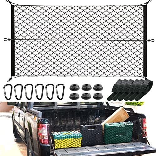 BAILALIBO Cargo Net for Pickup Truck Bed, (50x18 inch) Truck Bed Cargo Net with Hooks, Car Rear Heavy Duty Tailgate Net, Envelope Style Mesh Nylon Trunk Cargo Net.