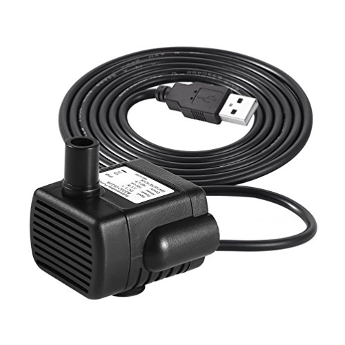 LEDGLE Mini USB Fountain Pump Compact Submersible Pumps Efficient 5V Water Pump for Small Pond, Fish Tank, Long Cord, 180L/H, Black