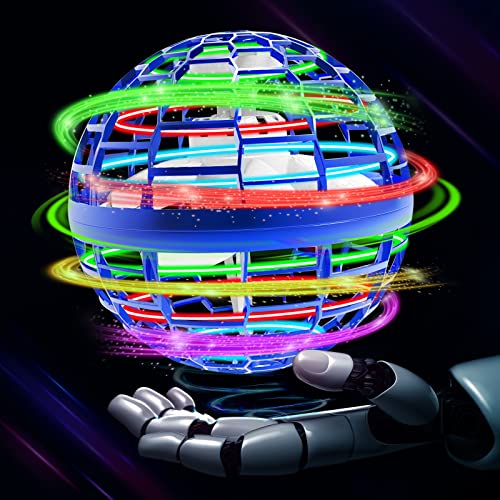 Flying Orb Ball Toys Boomerang Spinner Mini Drone UFO Magic Hover Ball Hand Controlled Flying Fidget Spinner Globe Shape Spinning with 360 Built-in Led Lights for Kids Adults Outdoor Indoor(Blue)