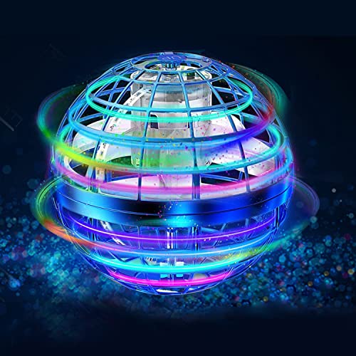 Flying Ball Toys,360Rotating Hand Controlled Flying Orb Ball Toys Magic Led Lights Controller Mini Drone Flying Toy Spinning UFO Safe for Kids Adults Indoor Outdoor (Blue)