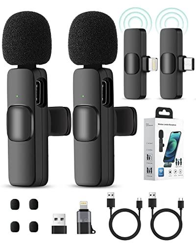 KEYOXY Wireless Lavalier Microphone, 2-in-1 Wireless Microphone for iPhone/iPad/Android/Laptop (Android+ iPhone)