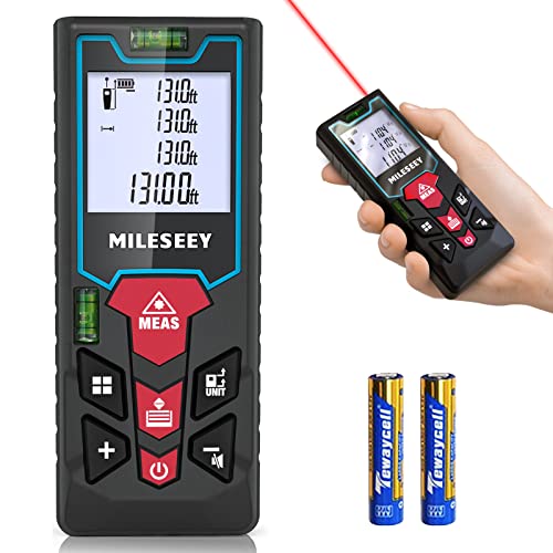 Laser Measure 130ft, MiLESEEY Laser Tape Measure with 2 Bubble Levels, 1/16IN Accuracy, Laser Measurement Tool for Area Measurement,Volume and Pythagoras, 2" LCD Backlit Laser Distance Measure