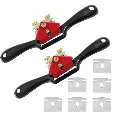 Bonsicoky 2Pcs 8.5" Adjustable SpokeShave with Flat Base and 5Pcs 2" Replacement Blades, Metal Manual Wood Planers, Woodworking Hand Tools For Wood Craft, Wood Craver