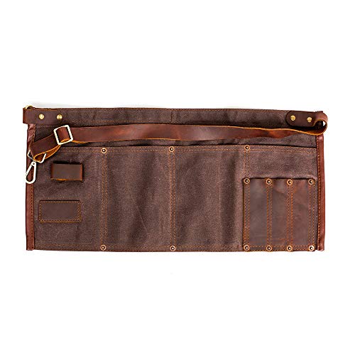 LUCHUAN Waterproof Waxed Canvas Tool Apron With the Adjustable Genuine Leather Belt (brown)