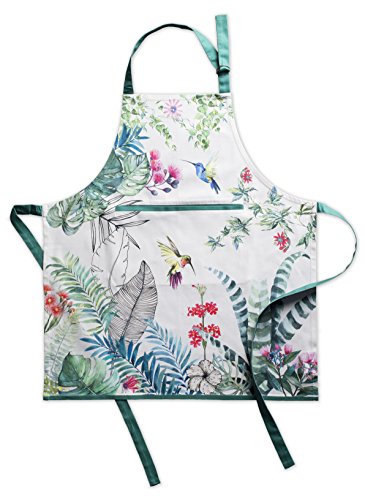 Maison d' Hermine Apron 100% Cotton 27.50 Inch x 31.50 Inch 1 Piece Adjustable Neck Strap Cloth Apron with Center Pocket for Mothers Day Gifts, Chef, Women & Men, Wedding, Tropiques - Spring/Summer