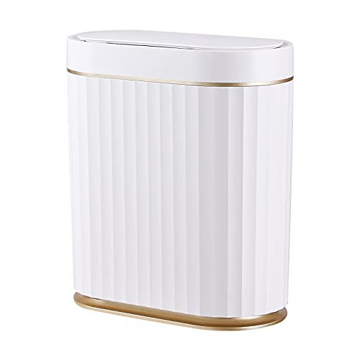 ELPHECO Bathroom Trash Can with Lid Automatic Garbage Can, 2 Gallon Slim Smart Trash Can, Small Plastic Trash Bin, 10 L Narrow Motion Sensor Trash Can for Bedroom, Bathroom, Office