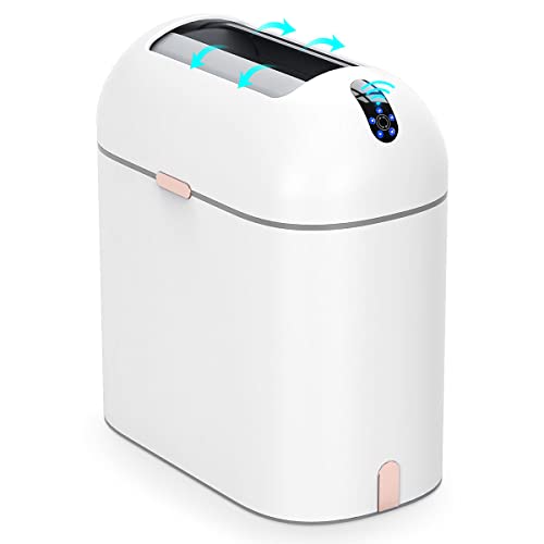 Touchless Bathroom Trash Can with Butterfly Lid, 2.5 Gallon Waterproof Trash Bin, Motion Sensor Garbage Can for Office, Kitchen, Bedroom, Toilet Narrow Seam