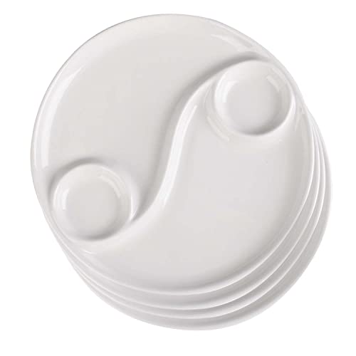 Artestia Fondue Sauce Plates Set of 4, 9.84 Inch Round Ceramic Fondue Dishes with Dipping Saucer for Serving Fondue Food, Sauce and Condiments, Microwave Dishwasher Safe