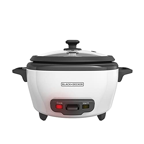 BLACK+DECKER 6-Cup Rice Cooker with Steaming Basket, Removable Non-Stick Bowl, White, RC506