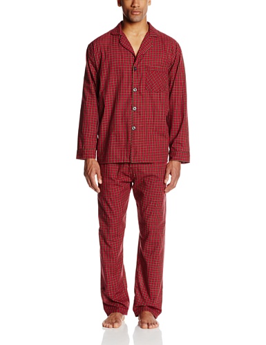 Hanes Men's Woven Plain-Weave Pajama Set, Red Plaid, Large