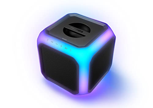 PHILIPS X7207 Bluetooth Party Cube Speaker with 360 Party Lights - Link up to 50 Speakers, Black