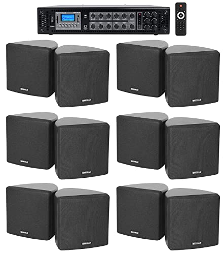 Rockville Commercial 6-Zone Bluetooth Amp+12 3.5" Black Cube Restaurant Speakers