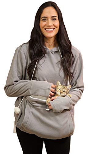 KITTYROO Cat Hoodie, The Original AS SEEN ON TV Kitty Carrying Sweatshirt, with Super Soft Kangaroo Pet Pouch (Medium) Grey