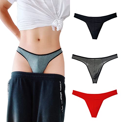 KITSEDIT Men's Cotton Thong Sports T-back Sexy Classic Black/Red/Grey 3 Pack (M)