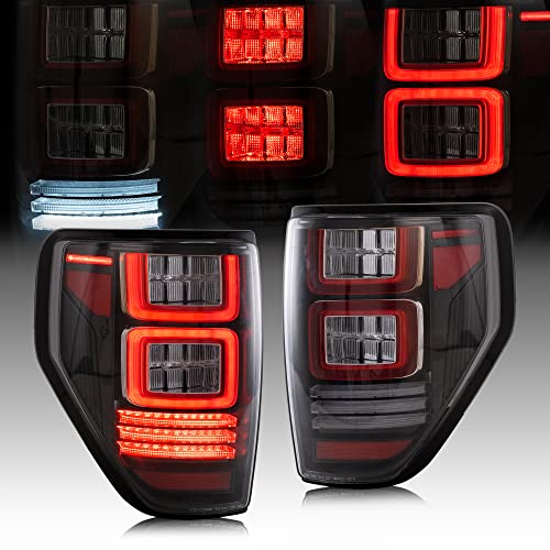 YUANZHENG LED Red Turn Singal Tail Lights Compatible For [ Ford F150 Pickup 2009-2014 ] With/Running Lights/Brake lights/Side marker light/Reverse lights, Clear Lens (Not Fit Flareside)