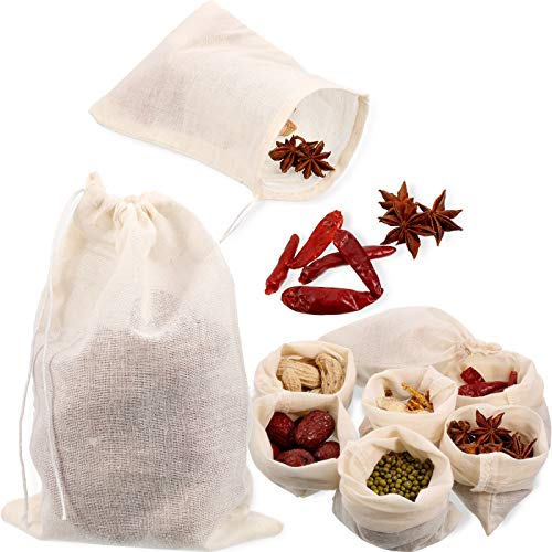 Boao 24 Pieces Spice Bags for Cooking Cheesecloth Bags for Straining Reusable Empty Tea Bags Drawstring Soup Bags Muslin Bags (4 x 6 Inch)