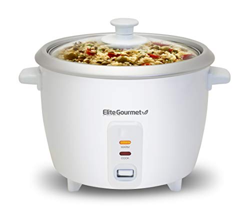 Elite Cuisine ERC-003 Electric Rice Cooker with Automatic Keep Warm Makes Soups, Stews, Grains, Hot Cereals, White, 6 Cups Cooked (3 Cups Uncooked)