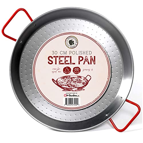 Gourmanity Made By Garcima, 12inch Carbon Steel Paella Pan, 30cm Polished Steel Paella Pan Large From Spain, Imported Spanish Paella Dish