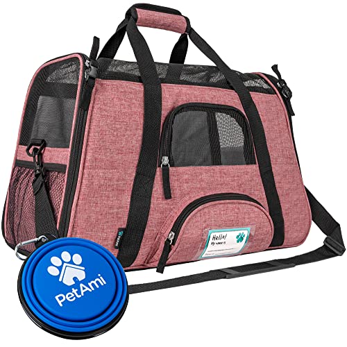 PetAmi Premium Airline Approved Soft-Sided Pet Travel Carrier | Ventilated, Comfortable Design with Safety Features | Ideal for Small to Medium Sized Cats, Dogs, and Pets (Small, Heather White Red)