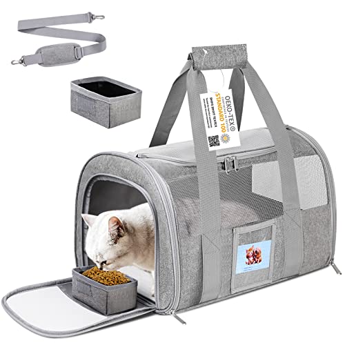SECLATO Cat Carrier, Dog Carrier, Pet Carrier Airline Approved for Cat, Small Dogs, Kitten, Cat Carriers for Small Medium Cats Under 15lb, Collapsible Soft Sided TSA Approved Cat Travel Carrier-Grey