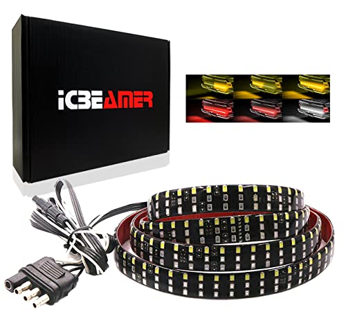 ICBEAMER Triple Row 60 inch 504 pcs LED for Pick up/Truck Tailgate Light Bar Side Bed Light Strip Bar IP67 Waterproof Reverse- 6 Functions Tail/Brake/Sequential/Turn Signals/Reverse/Flashing Lights