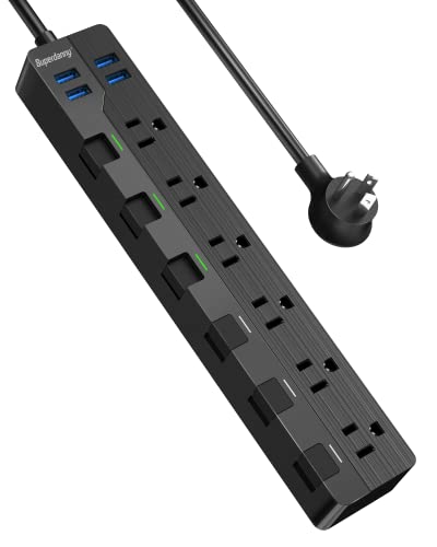 Power Strip with Individual Switches, SUPERDANNY 6 AC Outlets & 4 USB, 900J Surge Protector, Mountable 6.5ft Extension Cord, Flat Plug, Multiple Protection for Home Office Dorm, Black