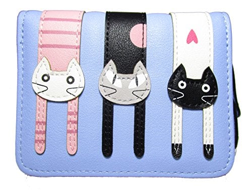 Nawoshow Women Cute Cat Wallet Coin Purse Bifold Wallet Clutch Bag (A-Blue)