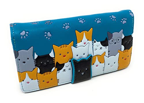 Shag Wear Kitty Cat Crowd Large Wallet for Women Teal 7"