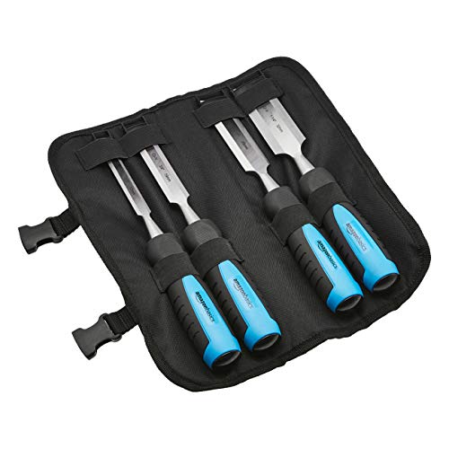 Amazon Basics 4-Piece Chrome Vanadium Steel Wood Chisel Set, 1/2-Inch to 1-1/4-Inch with Carry Pouch