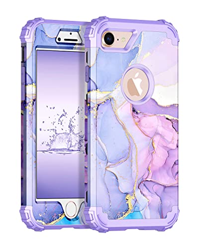 Rancase for iPhone 8 Case,iPhone 7 Case,Three Layer Heavy Duty Shockproof Protection Hard Plastic Bumper +Soft Silicone Rubber Protective Case for Apple iPhone 8/7,White Purple