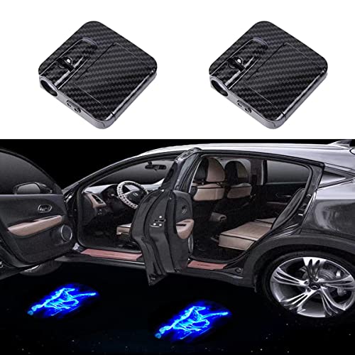 HAPIZWLU 2 PCS Carbon Fiber Infrared Induction Door Step LED Welcome Logo Lamp Projector ,Car Door Lights Logo Projector Compatible with Ford Mustang Bronco(Blue Fire Horse)