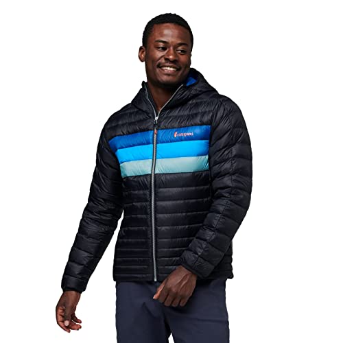 Cotopaxi Fuego Down Hooded Jacket - Men's Black & Pacific Stripes Large