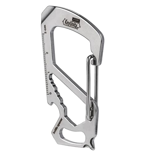 KeyUnity KS00 Carabiner Clip Multitool Stainless Steel 7 Tools in 1 | Quick Release Clasp | Wrench | Philips Screwdriver | Slotted Screwdriver | Bottle Opener | Ruler | Key Holder (Silver)