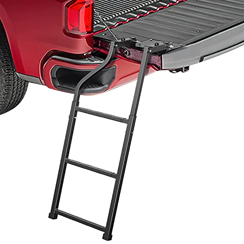 Nilight Foldable Truck Tailgate Ladder for Pickup with Aluminum Step Grip Plates, Replaceable Rubber Ladder Feet & Stainless Steel Self Drilling Hex Screws for Easy Installation, 2 Year Warranty
