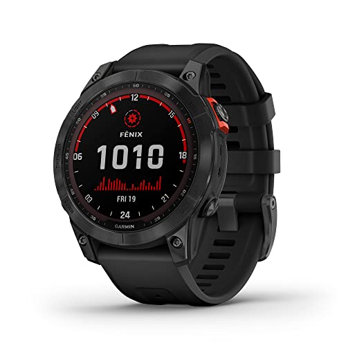 Garmin fenix 7 Solar, adventure smartwatch, with Solar Charging Capabilities, rugged outdoor watch with GPS, touchscreen, health and wellness features, slate gray with black band