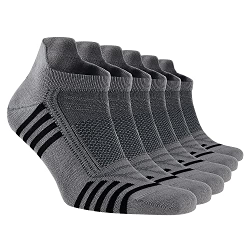 Bamboo Ankle Socks with back Heel Tab for Men Low Cut Cool Comfort Fit Athletic Performance 6 pair pack (Gray)