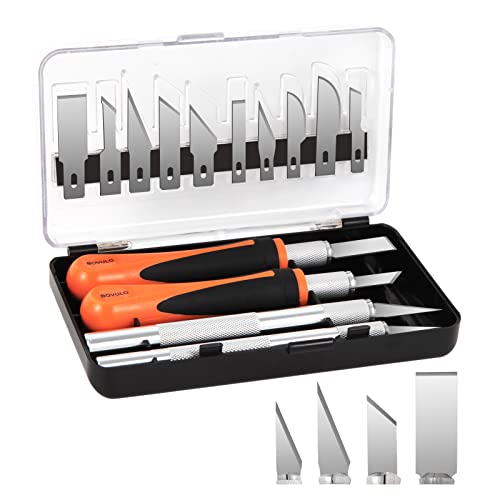 18pc Precision Utility Craft Knife Set - Premium Hobby Knife Cutting Tool with Sharp Blades for Architectural Models, Carving Pumpkins/Stencils, Paper/Leather/vinyl Crafts, Miniatures by Bovulo