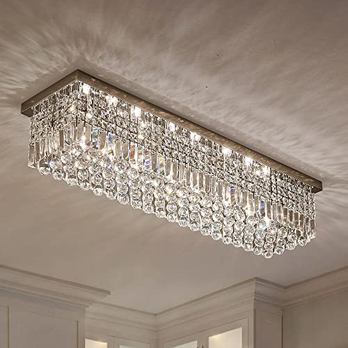 7PM Light for Dining Room, Dining Room Light Fixture, Large Chandeliers for high Ceilings Modern Chandelier Crystals 47.2 Inch
