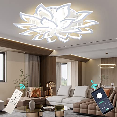 KINDLOV Modern Dimmable LED Ceiling Light,120W Petal Chandelier Flush Mount Light Fixture with Remote, Ceiling Lamp Suitable for Living Room Bedroom Dining Room