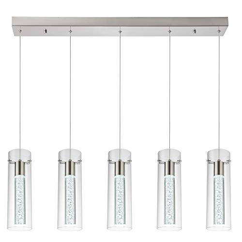 votag Modern Kitchen Lighting Pendant Fixtures 5-Light LED Pendant Ceiling Fixture Brushed Nickel Bubble Cylinder Pendant Light with Adjustable Length for Kitchen Island Dinning Room Bedroom