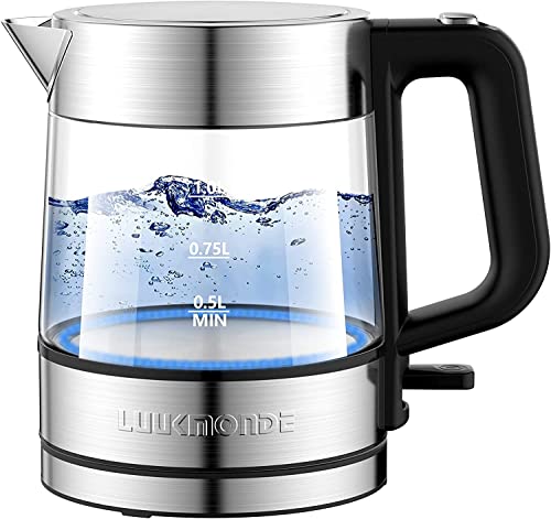 LUUKMONDE 1500W Electric Kettle, 1 L Glass Tea Kettle Light Weight, Cordless Water Boiler with LED Indicator, Auto-Shutoff & Boil-Dry Protection, BPA Free