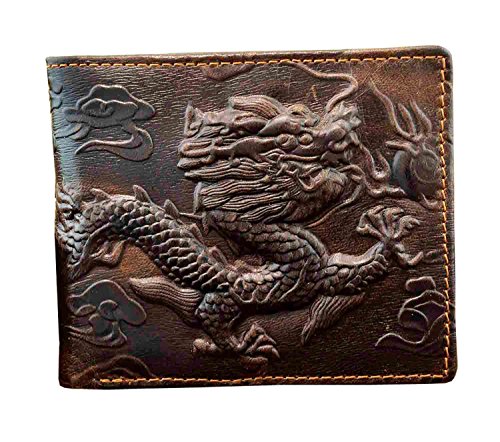 vogueteen Vintage Dragon Genuine Leather Bifold slim Card Holder Money Clip Wallet Purse