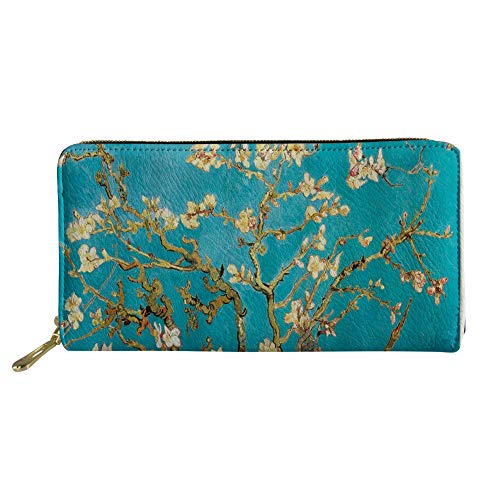 JEOCODY Cherry Blossom Flower Blue Floral Wallets Women Travel Wallet Long Coin Purse Clutch Cell Phone Case