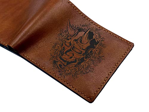 Mayan Corner - Hannya Oni monster mask men's wallet, japanese evil engraving wallet for him, halloween customized gift idea for men