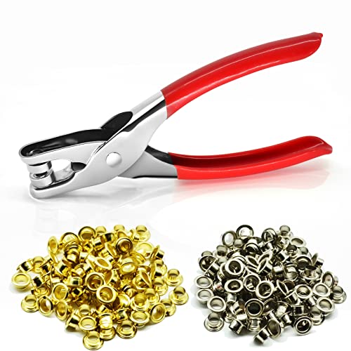 Grommet Eyelet Plier Set with 400pcs Metal Eyelets, Eyelet Hole Punch Pliers Kit for Leather Belt 1/4 Inch(6mm), by BYXAS