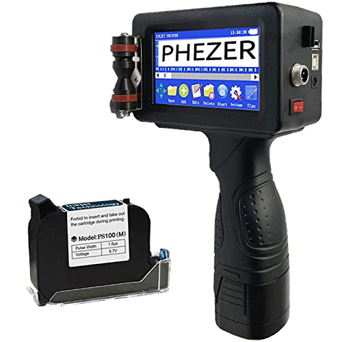 Phezer Upgraded P16 Handheld Inkjet Printer for Any Surface with Quick-Dry Ink Cartridge, Intelligent 360 Coding Machine for Date/Time/Barcode/QR Code/Logo (Support 25 Languages & 3 Print Precision)