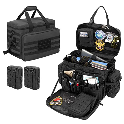 samdew Patrol Bag Law Enforcement, Duty Bag for Police Equipment with 2 Detachable MOLLE Pouches & Laptop Layer (up to 15.6"), Police Bailout Tactical Organizer for Car Front Seat, Black, Bag Only