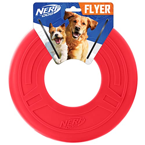 Nerf Dog Atomic Flyer Dog Toy, Flying Disc, Lightweight, Durable and Water Resistant, Great for Beach and Pool, 10 inch Diameter, for Medium/Large Breeds, Single Unit, Red, one-Size-for-Most